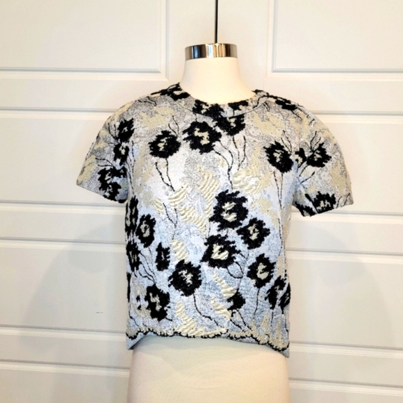 BCBGMAXAZRIA  Runway Brocade Abstract Floral Top -XXS NWT - Picture 1 of 10